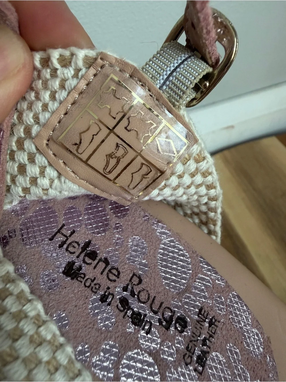 Helene Rouge Spain Pink Metallic Polka Dot Espadrille Wedge Sandals Sz 9 Leather